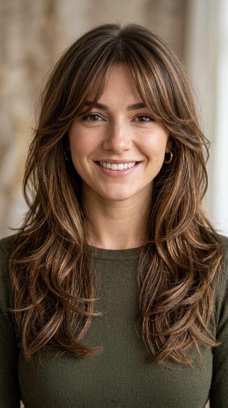 Long Layers with Curtain Bangs