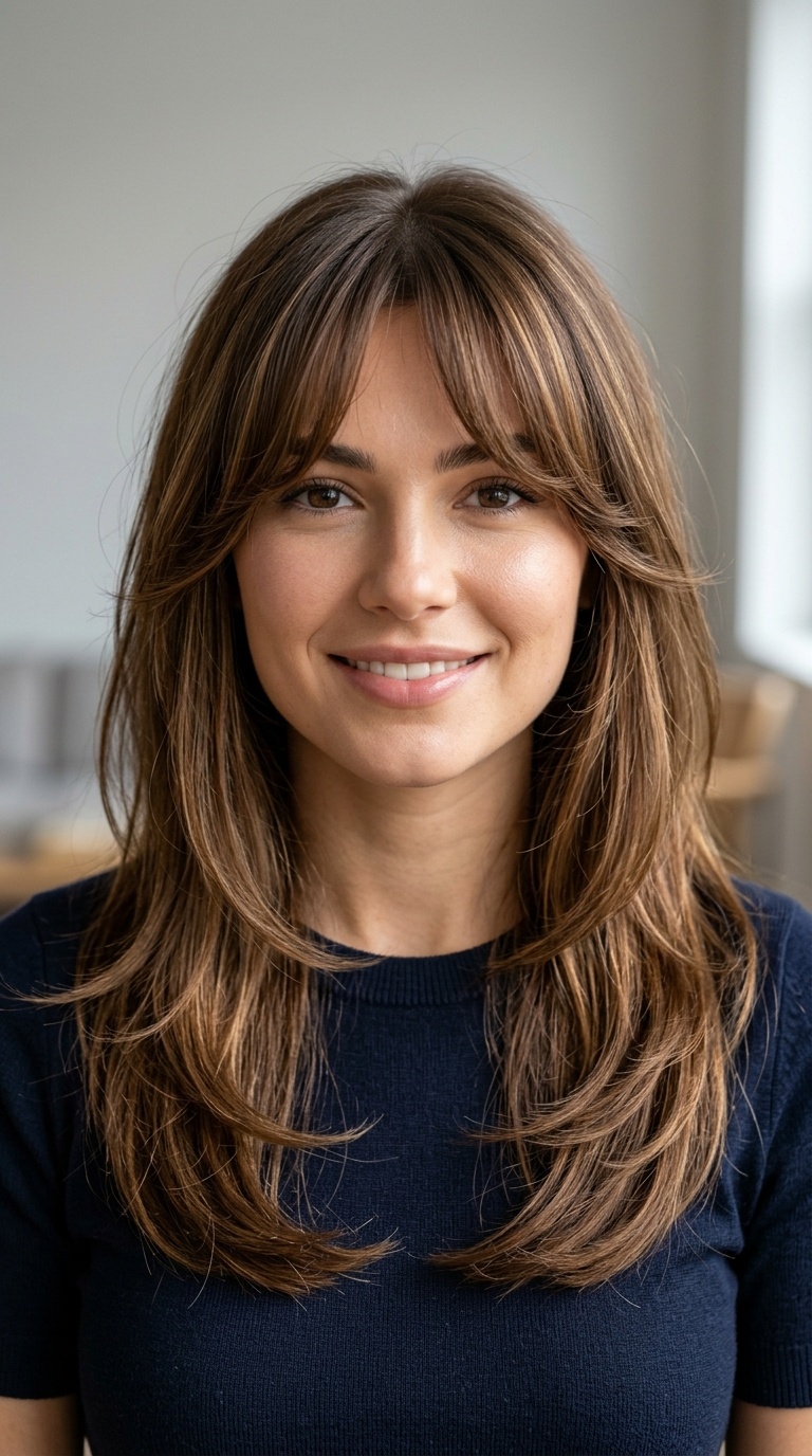 Long Layers with Curtain Bangs