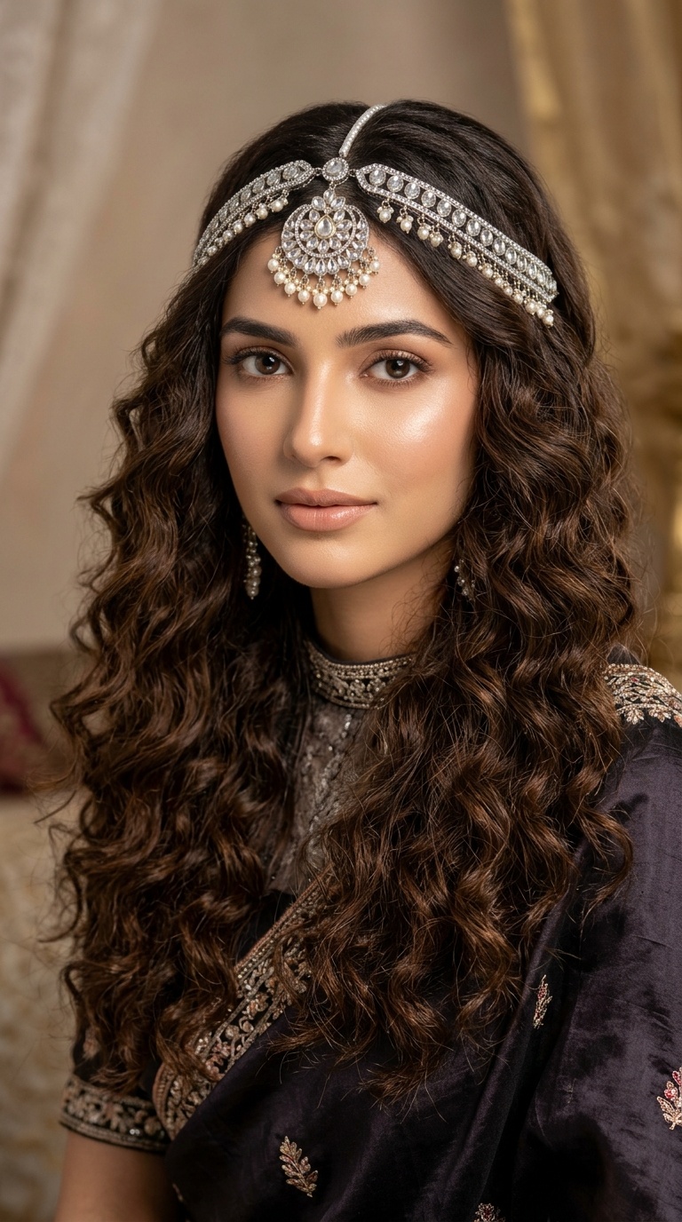 Long Loose Curls with a Statement Headpiece