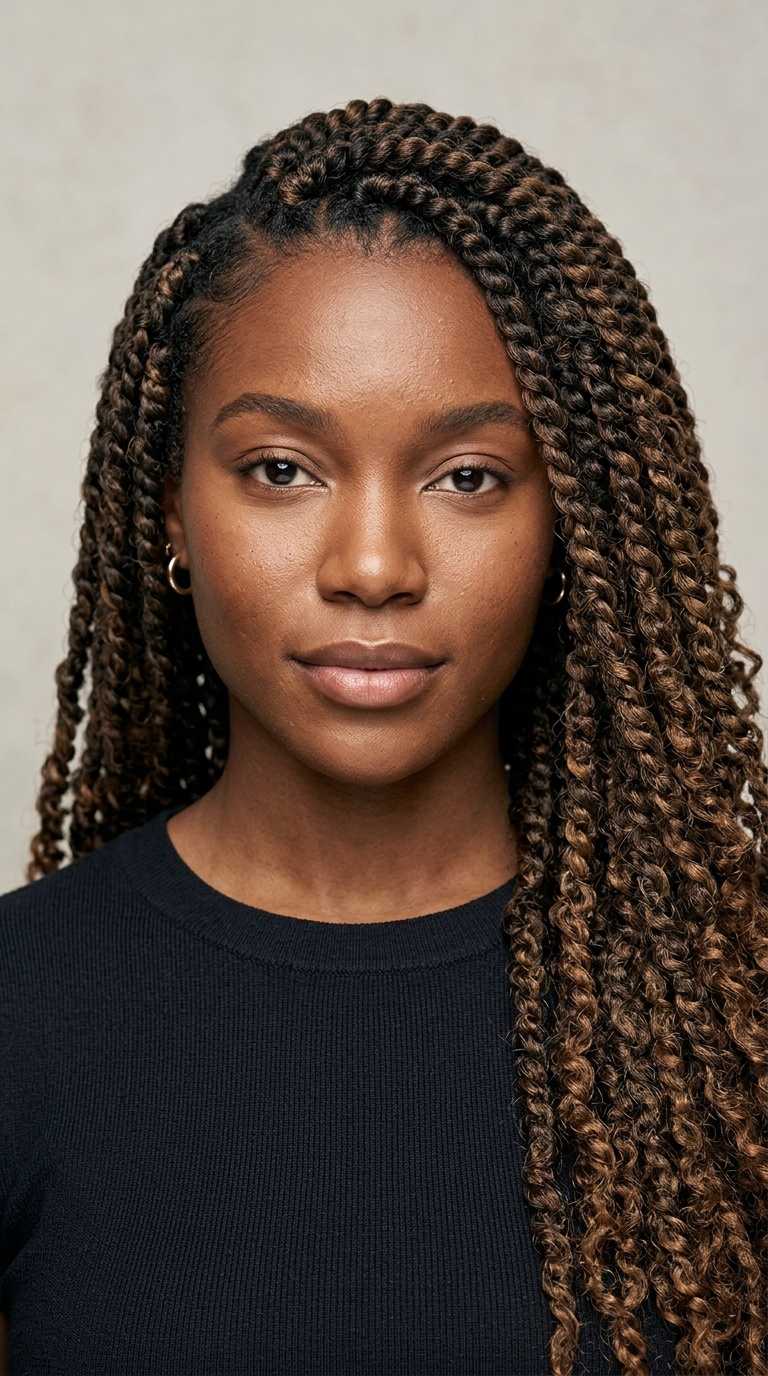 Long Passion Twists with Side Part