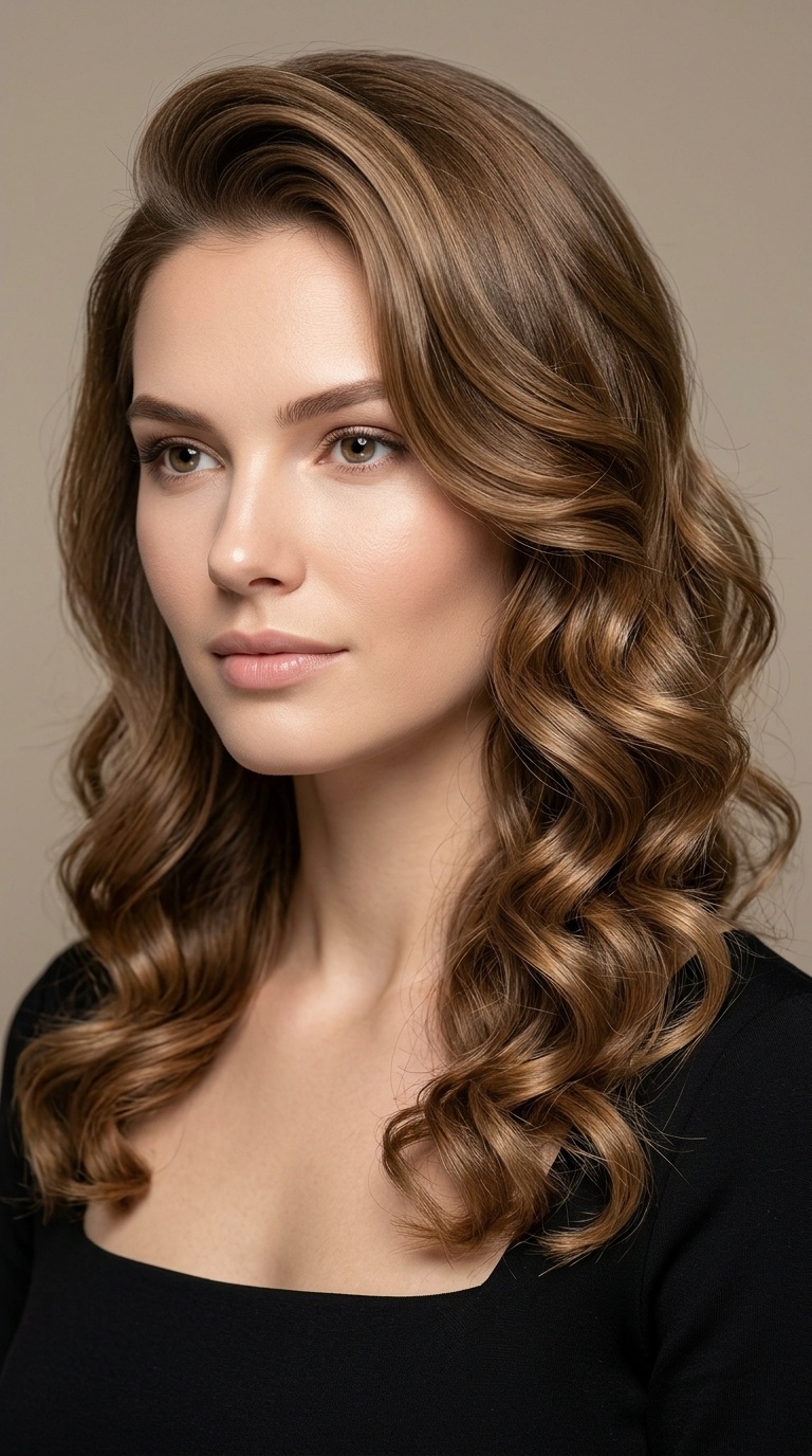 Loose Barrel Curls with Deep Side Part