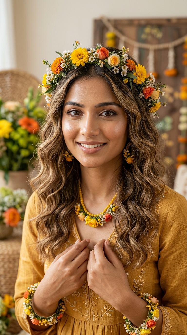 Loose Beachy Waves with Wildflower Crown