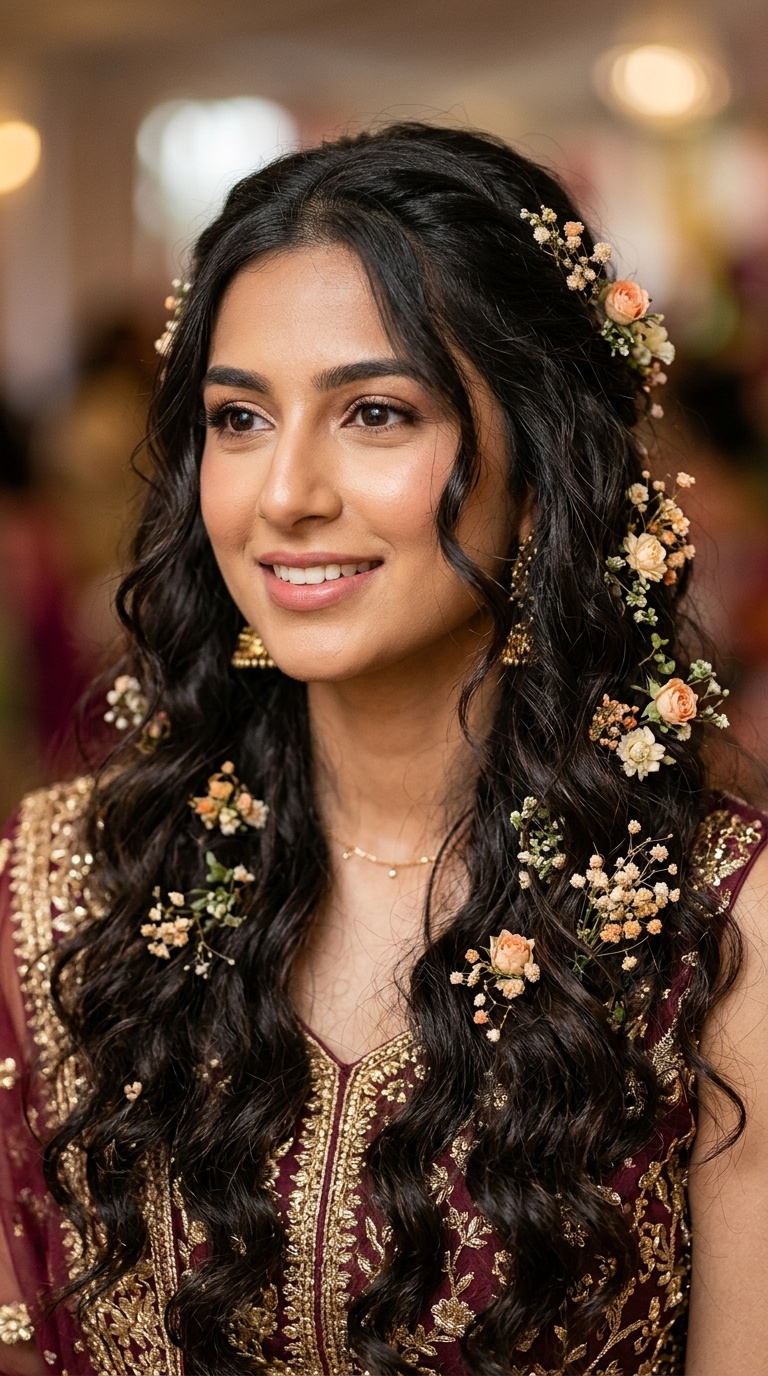 Loose Bohemian Waves with Tiny Floral Accents