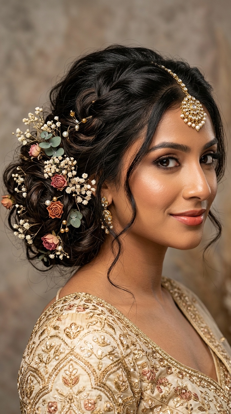 Loose Boho Bun with Dried Flowers