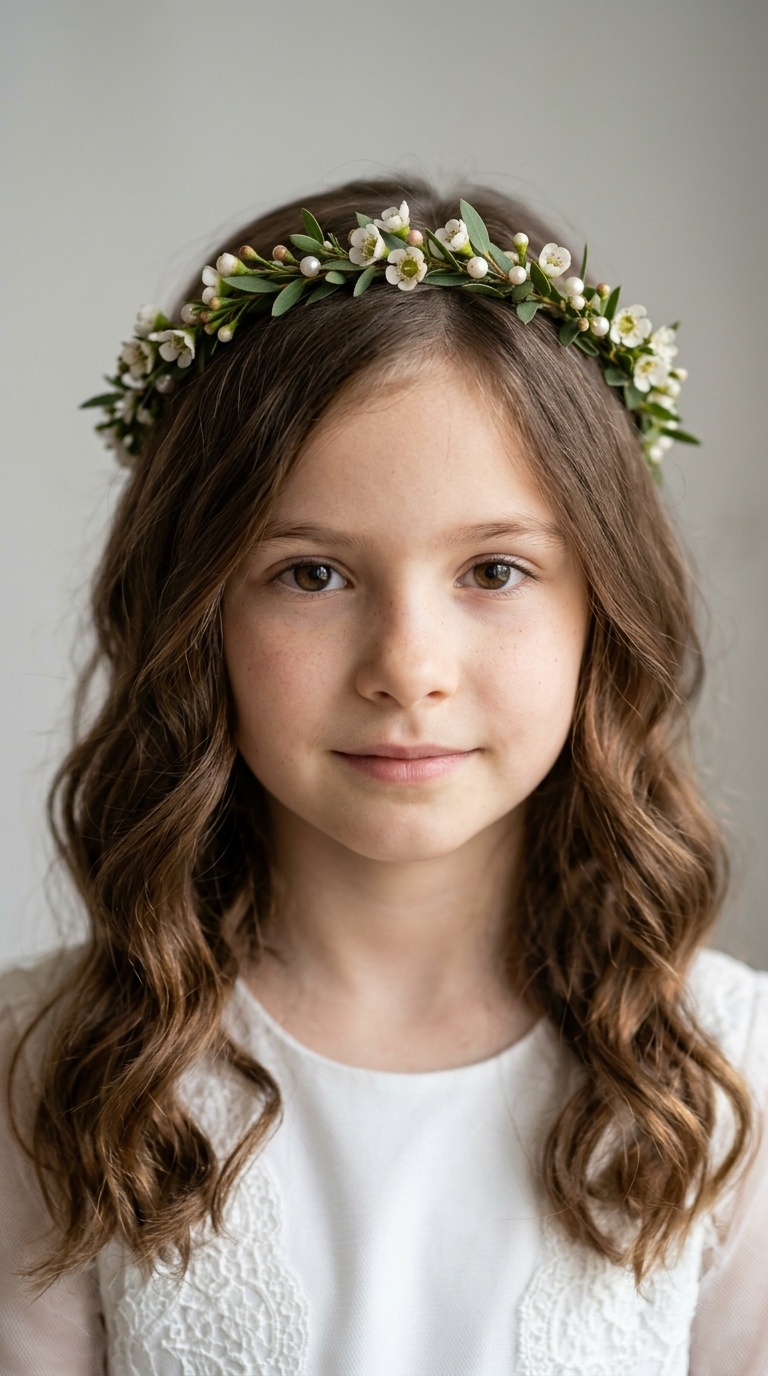 Loose Boho Waves with Greenery Tiara