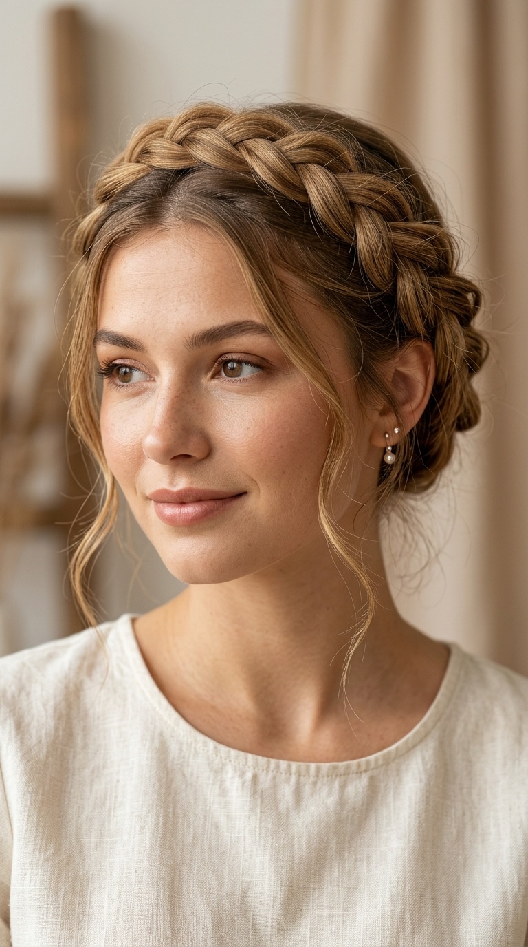 Loose Crown Braid with Tendrils