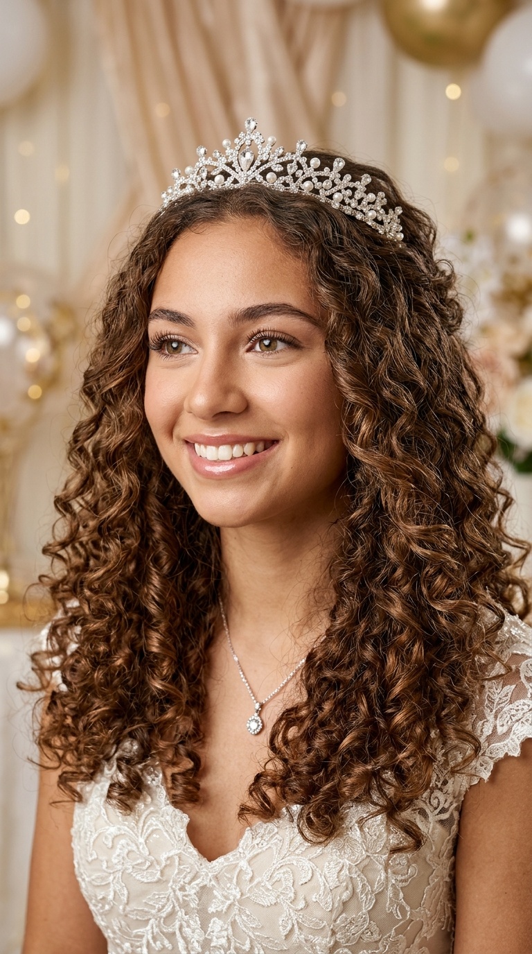 Loose Curls with a Tiara