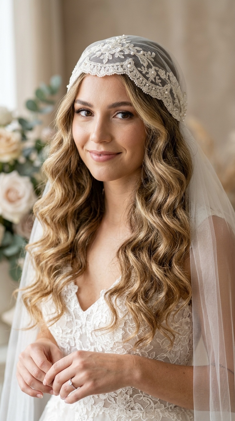 Loose Curls with Juliet Cap Veil