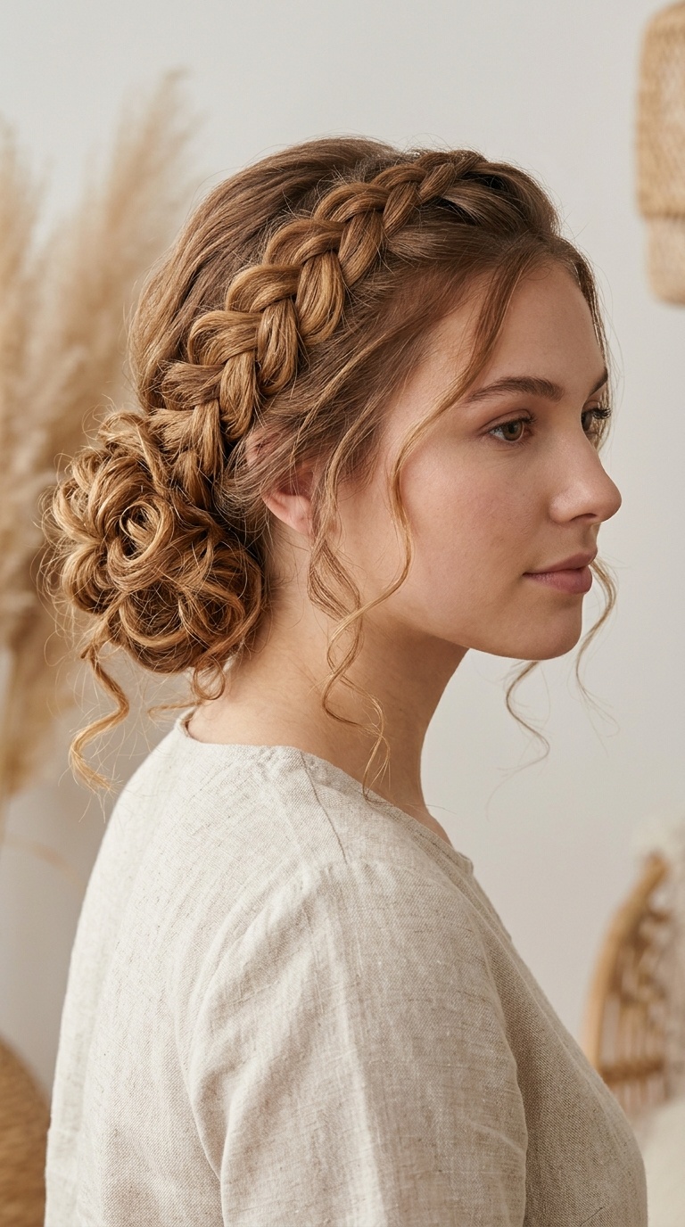 Loose Dutch Braid into Messy Low Bun