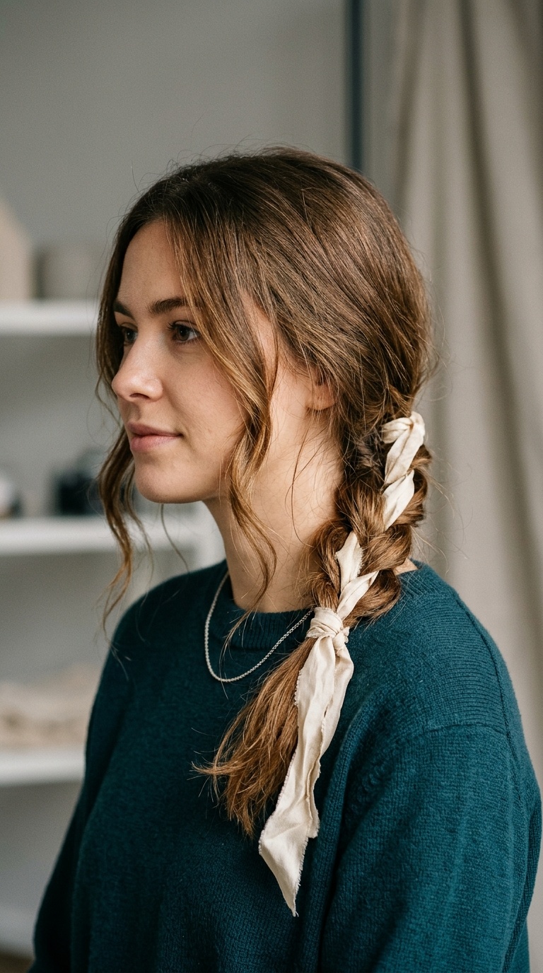 Loose Low Braid with Ribbon