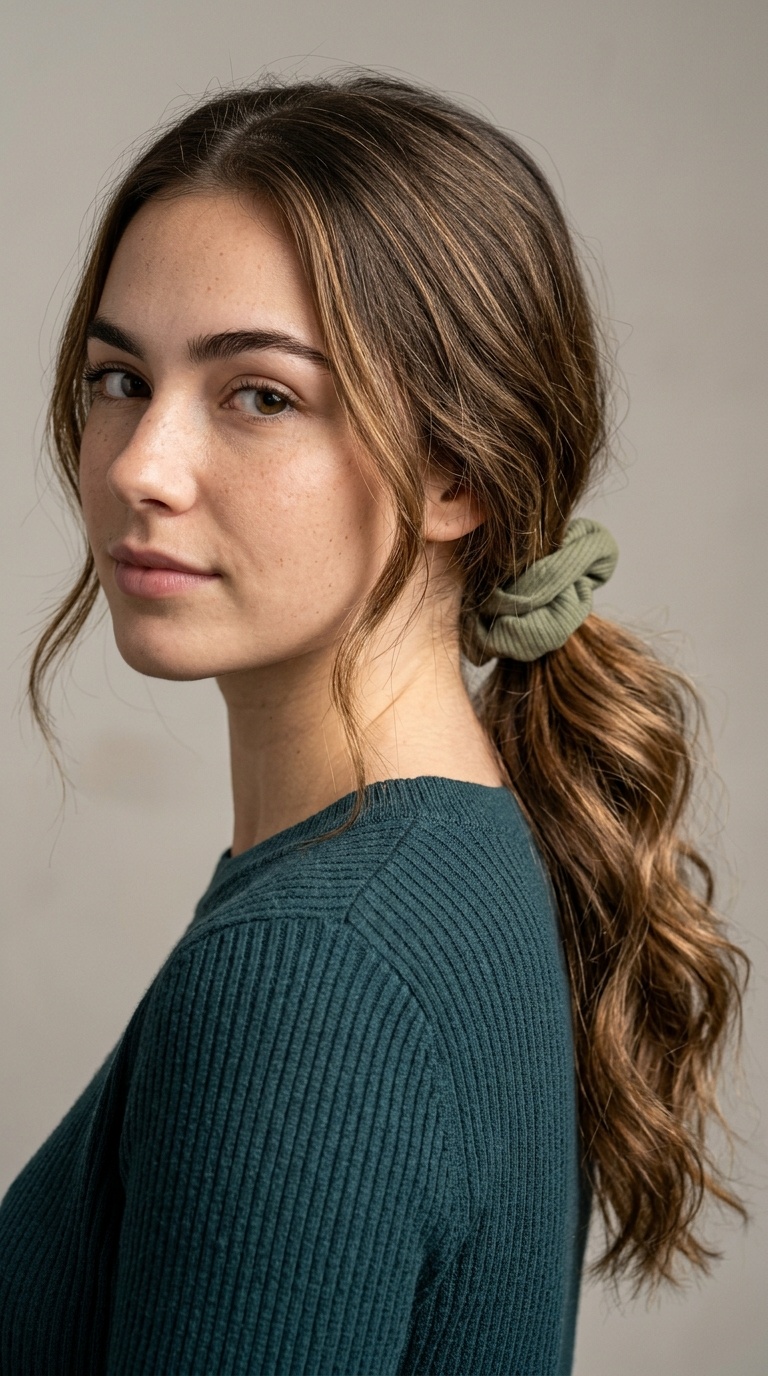 Loose Low Ponytail with a Scrunchie