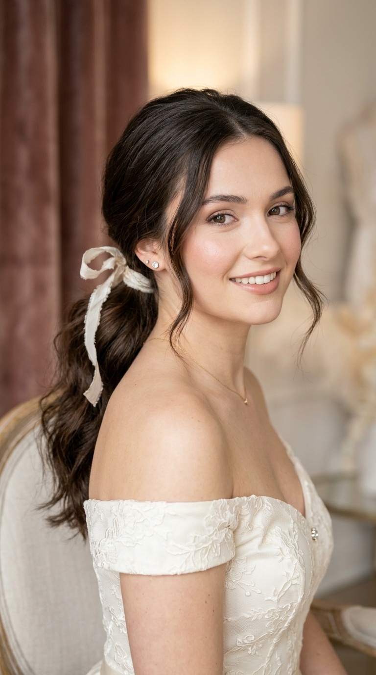 Loose Low Ponytail with Ribbon