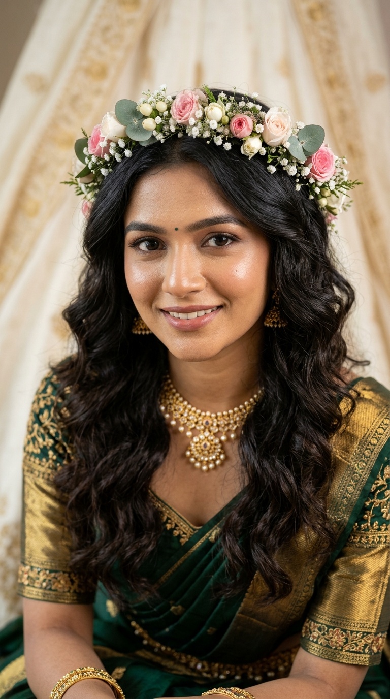 Loose Romantic Curls with Floral Crown