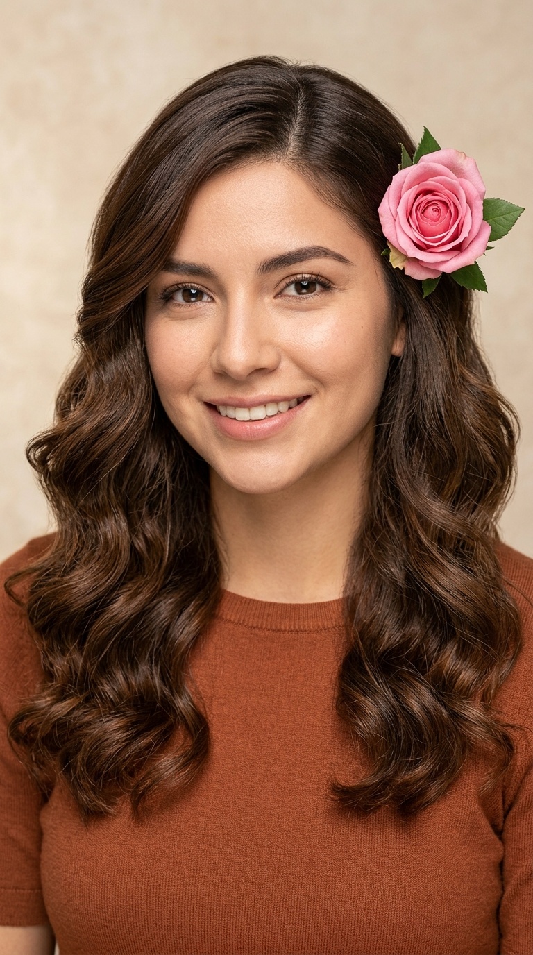 Loose Waves with a Rose Accent