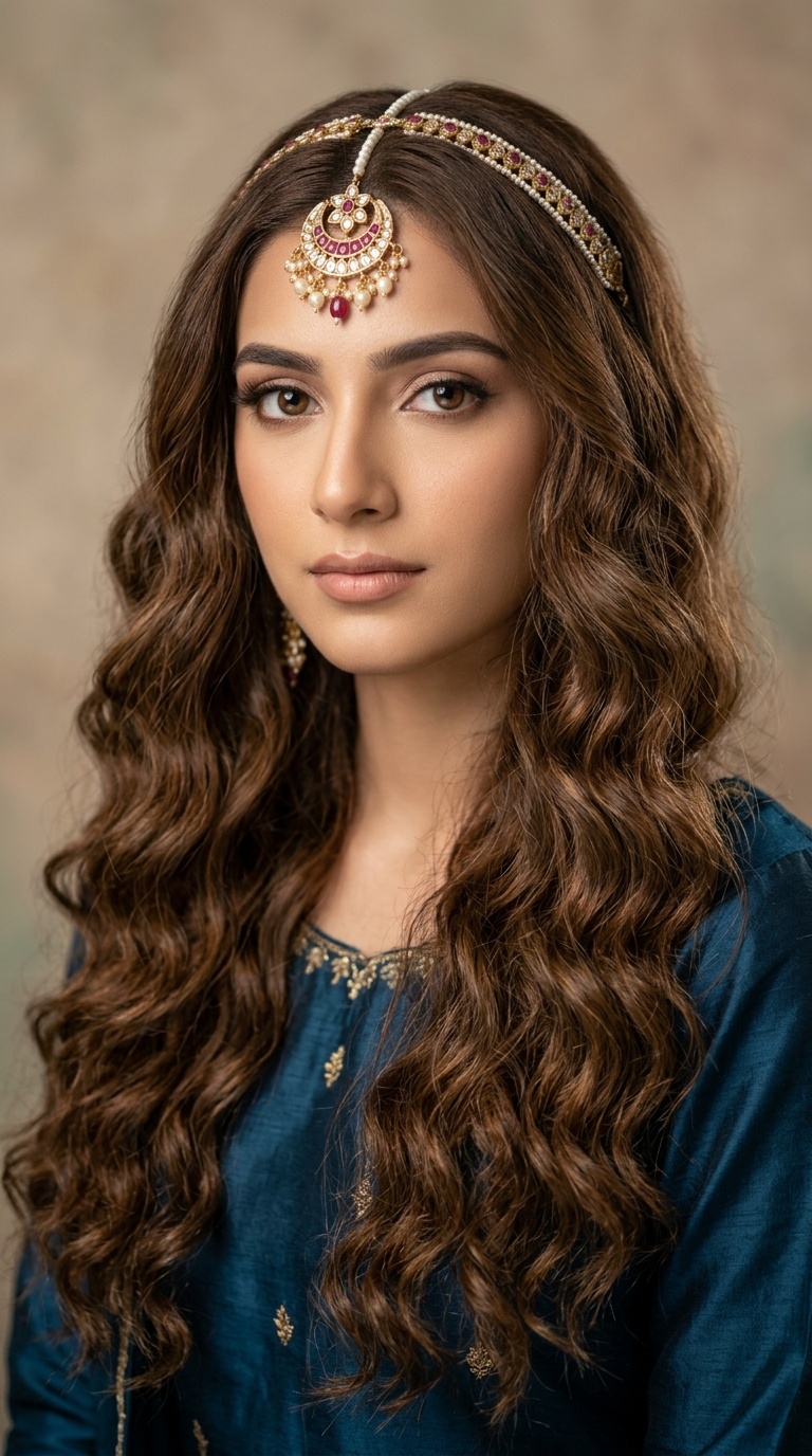 Loose Waves with a Traditional Headpiece
