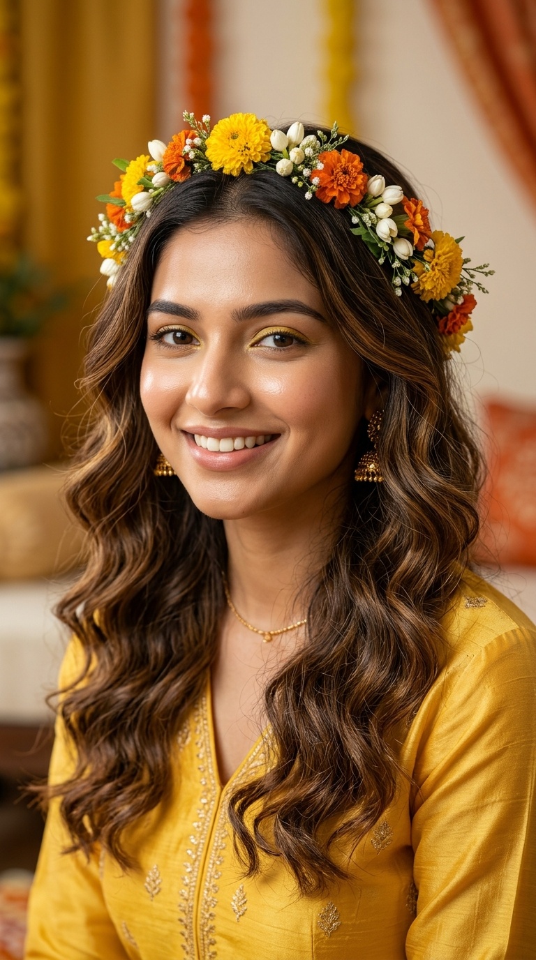 Loose Waves with Floral Crown
