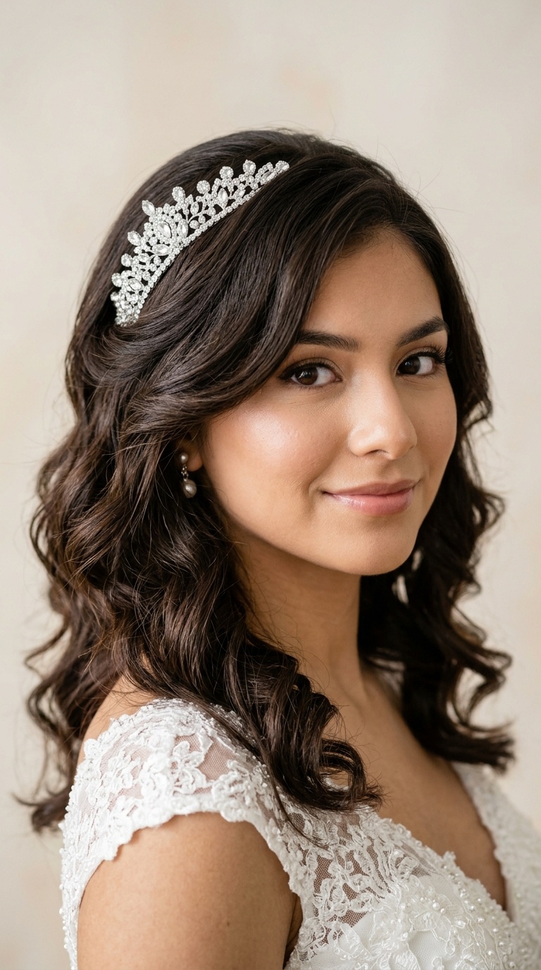 Loose Waves with Side Tiara Placement