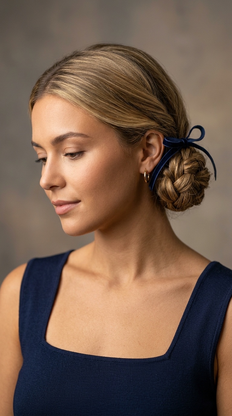 Low Braided Bun with Ribbon
