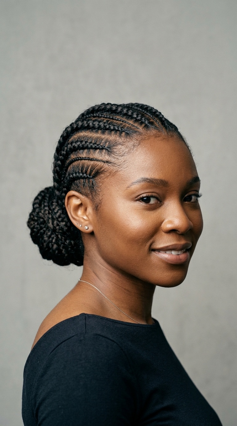 Low Bun with Intricate Front Rows