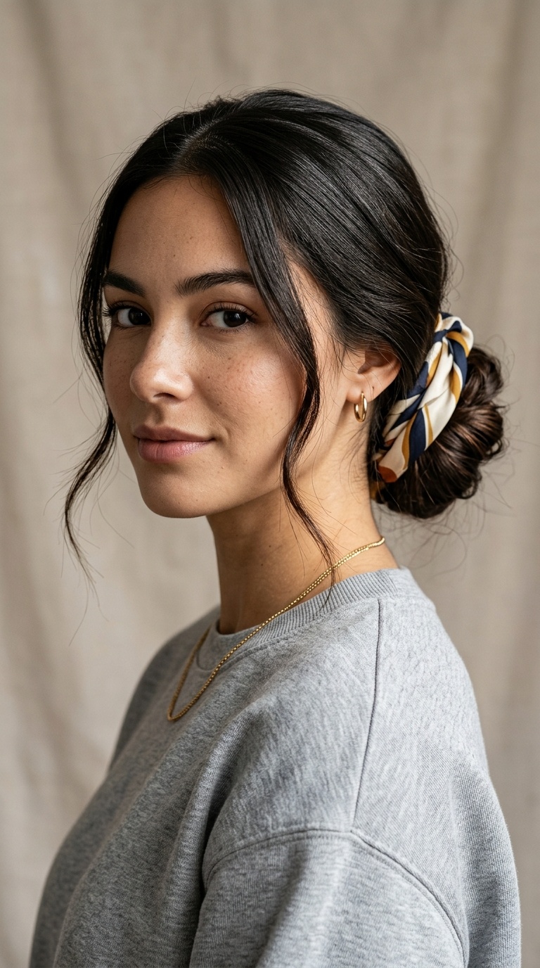 Low Chignon with a Scarf