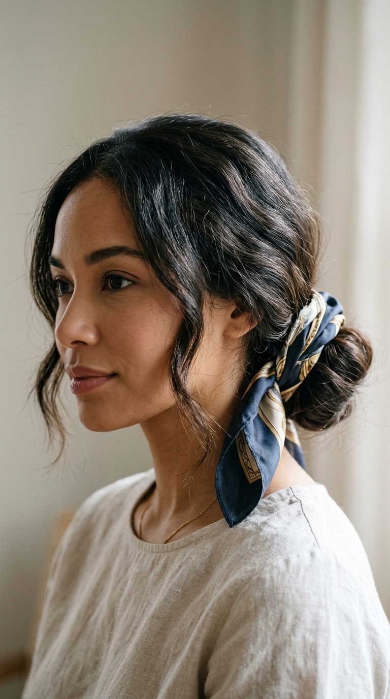 Low Chignon with a Silk Scarf