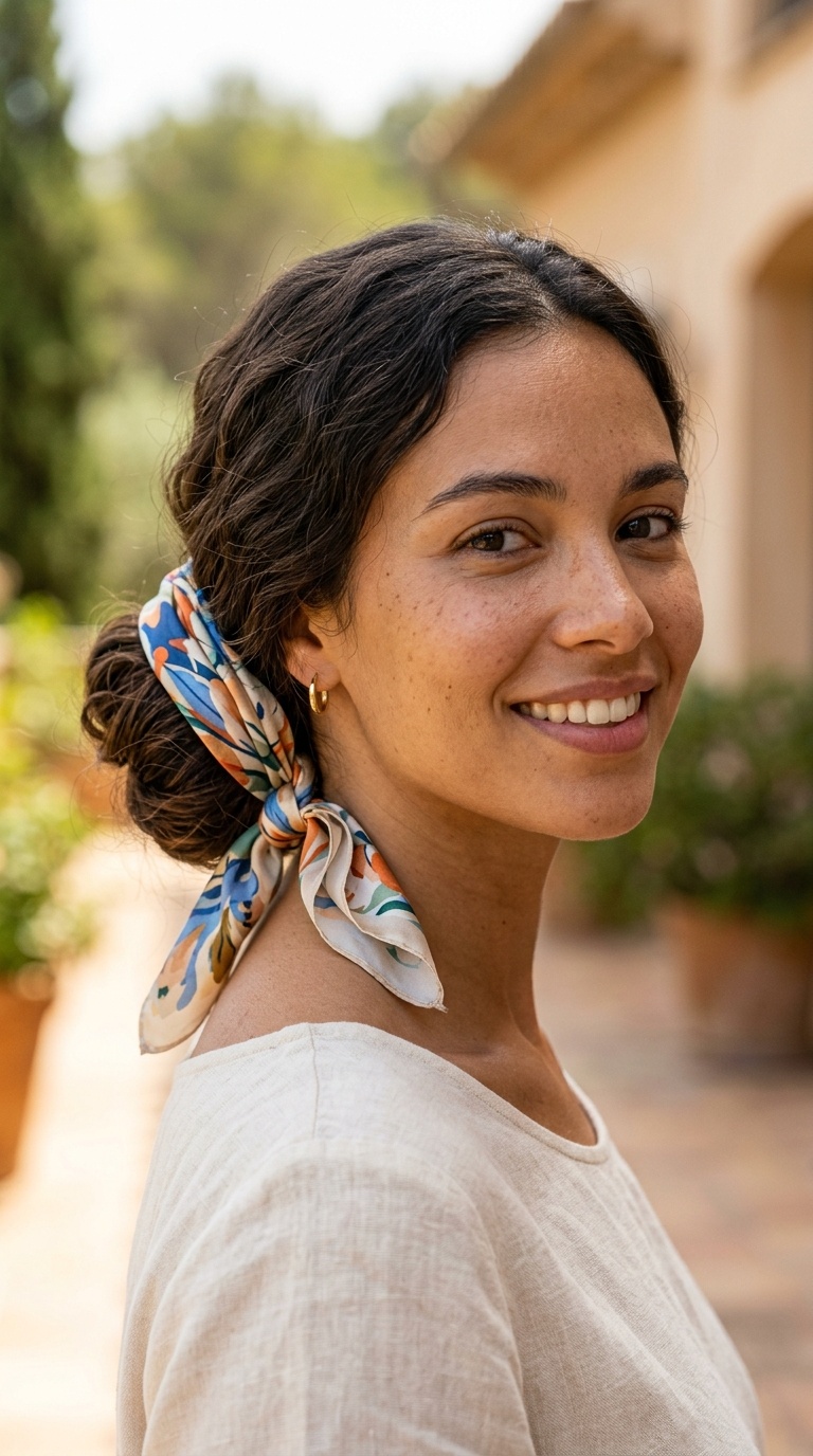 Low Chignon with a Silk Scarf