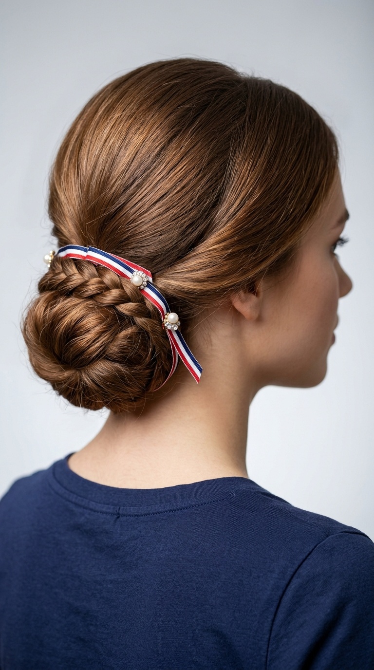Low Chignon with Braided Ribbon Wrap