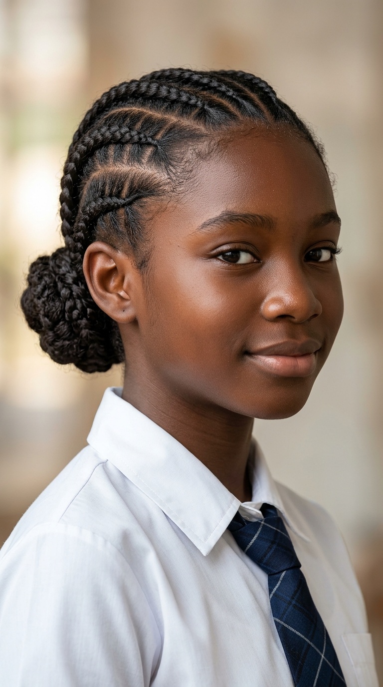 Low Chignon with Cornrows