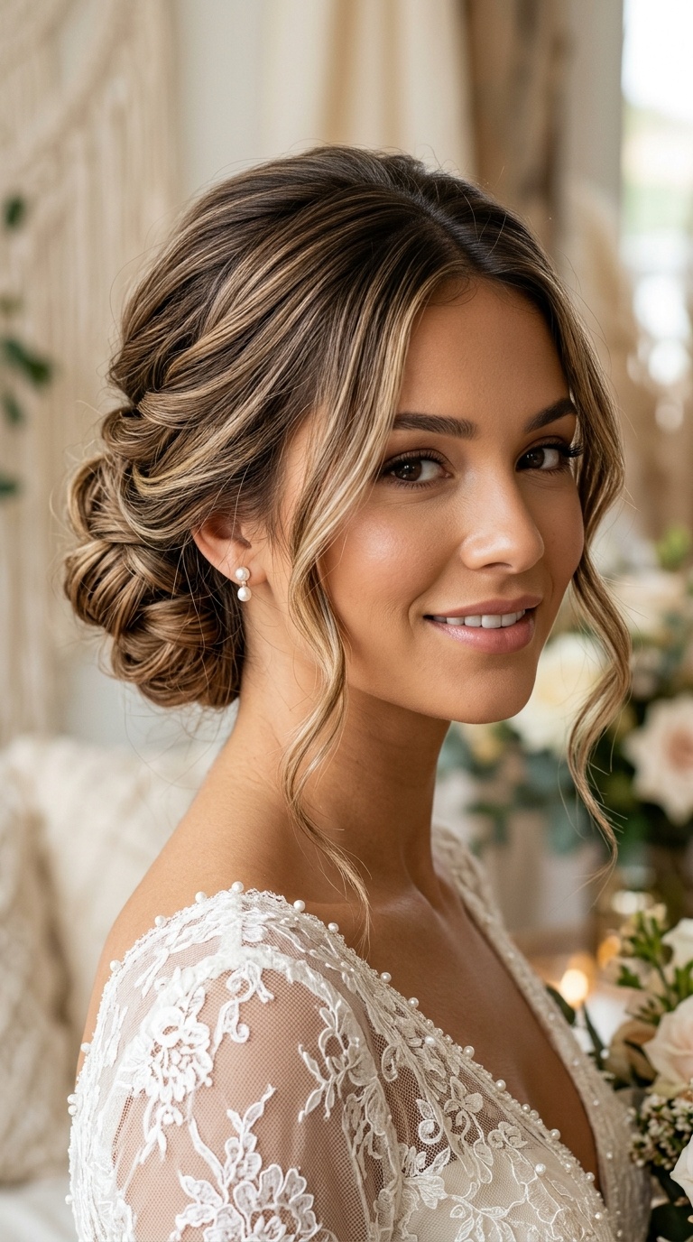 Low Chignon with Face-Framing Tendrils