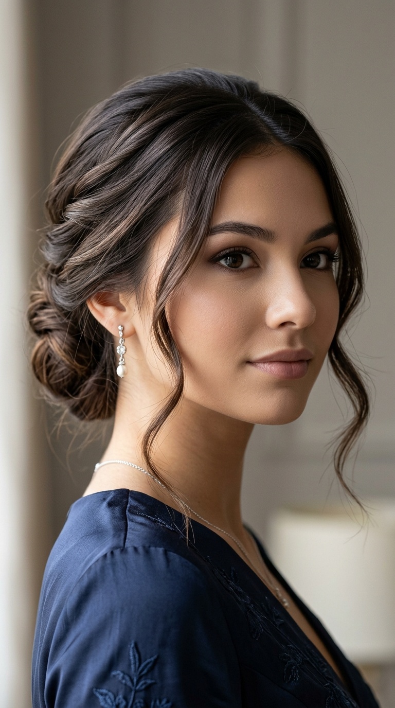 Low Chignon with Face-Framing Tendrils