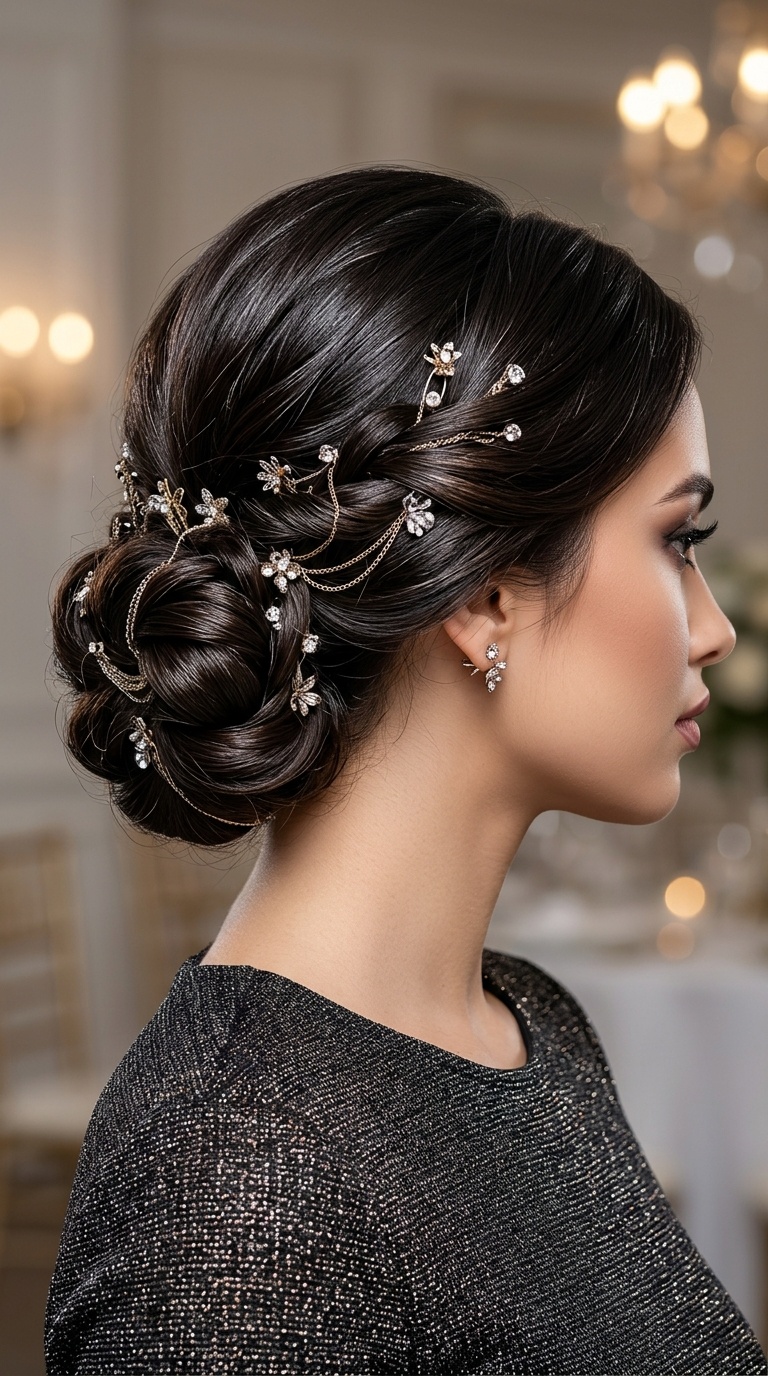 Low Chignon with Metallic Accessories