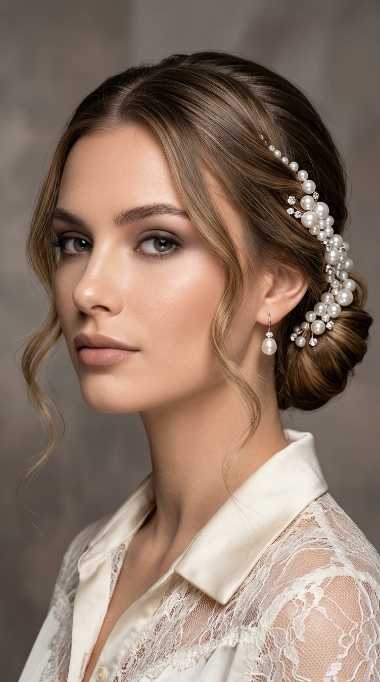 Low Chignon with Pearl Accents