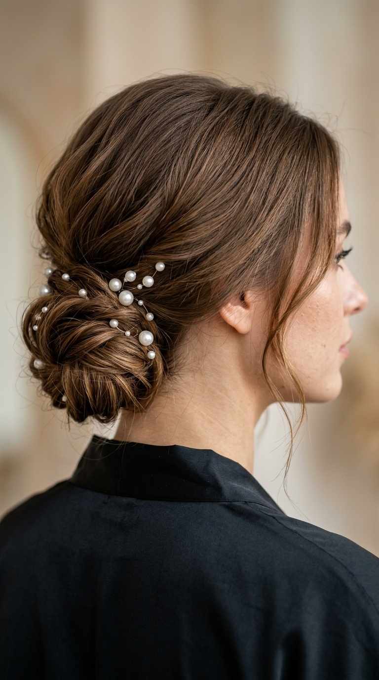 Low Chignon with Pearls