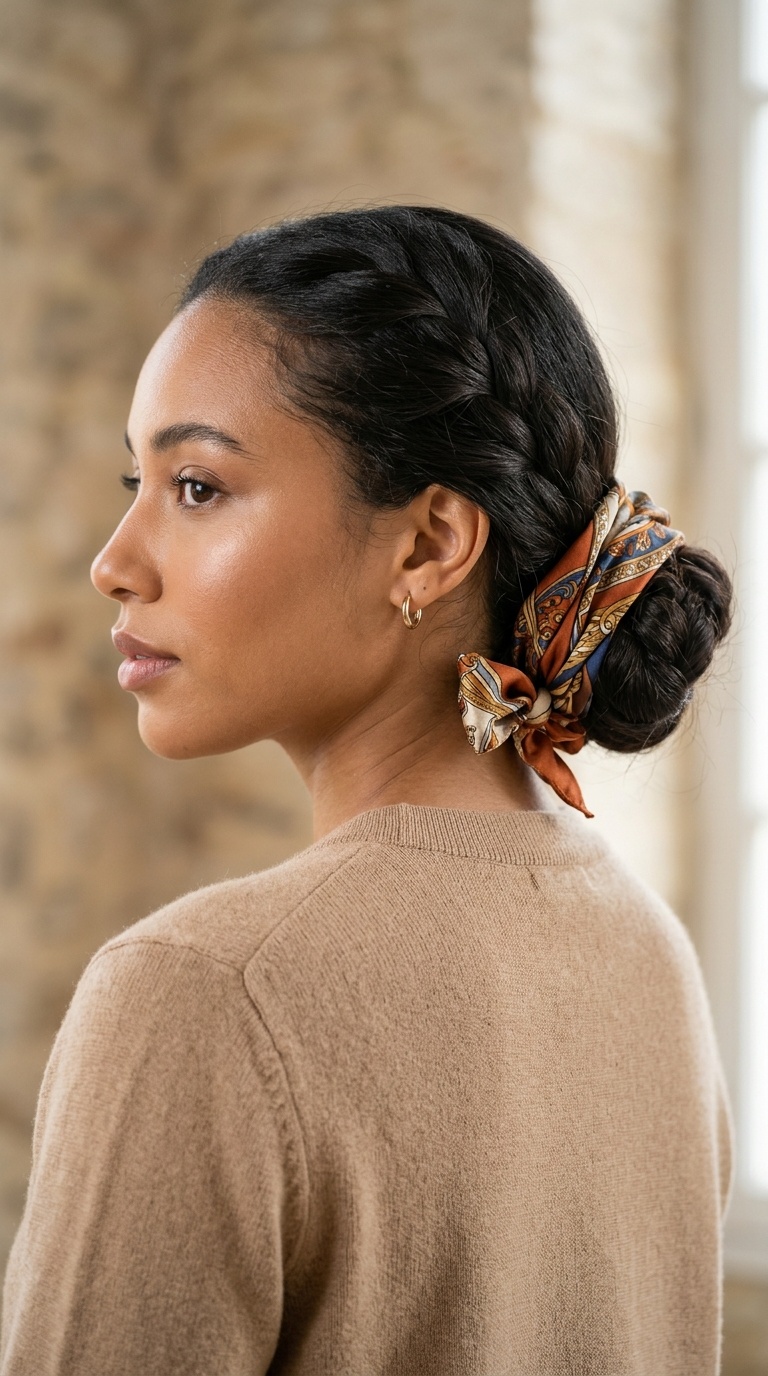 Low Chignon with Silk Scarf