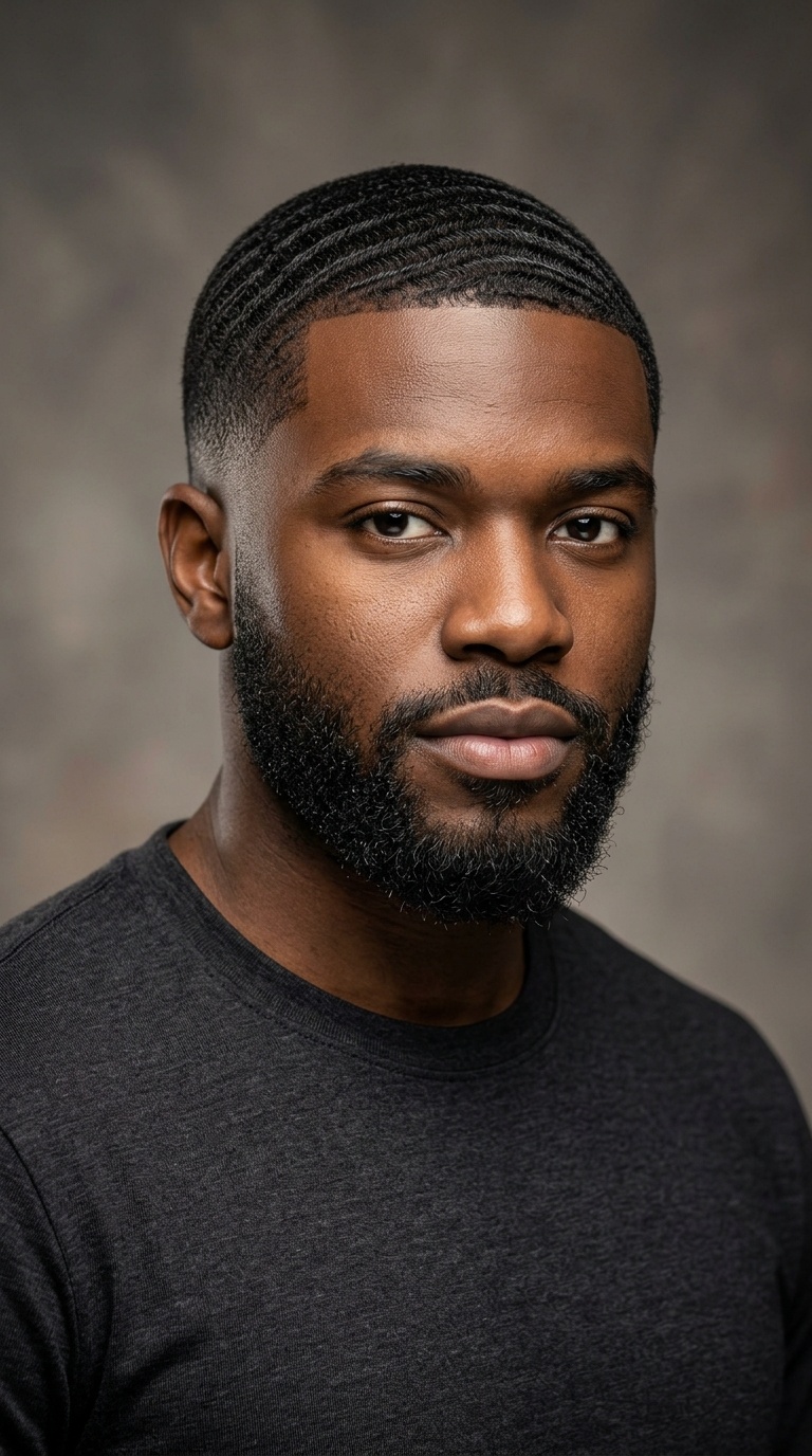 Low Fade with 180 Waves and Beard