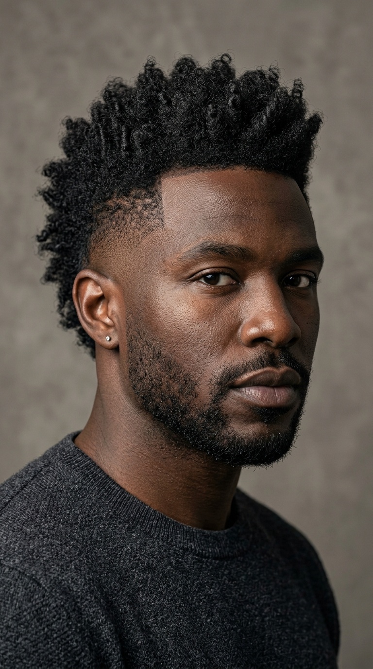 Low Fade with Curly Mohawk (Frohawk)