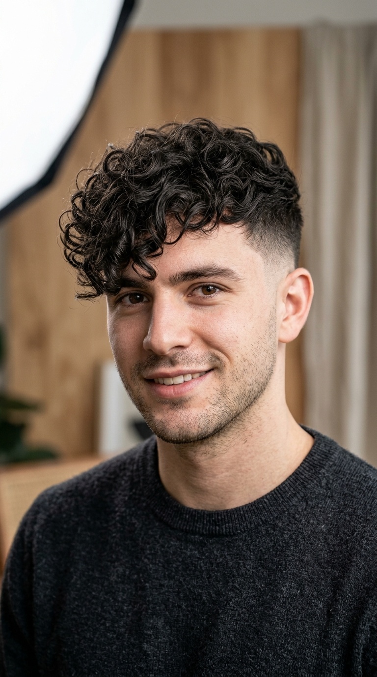 Low Fade with Long Curly Fringe