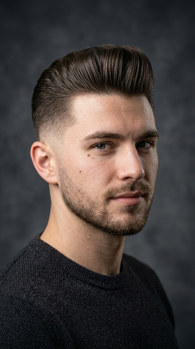 Low Fade with Straight Pompadour