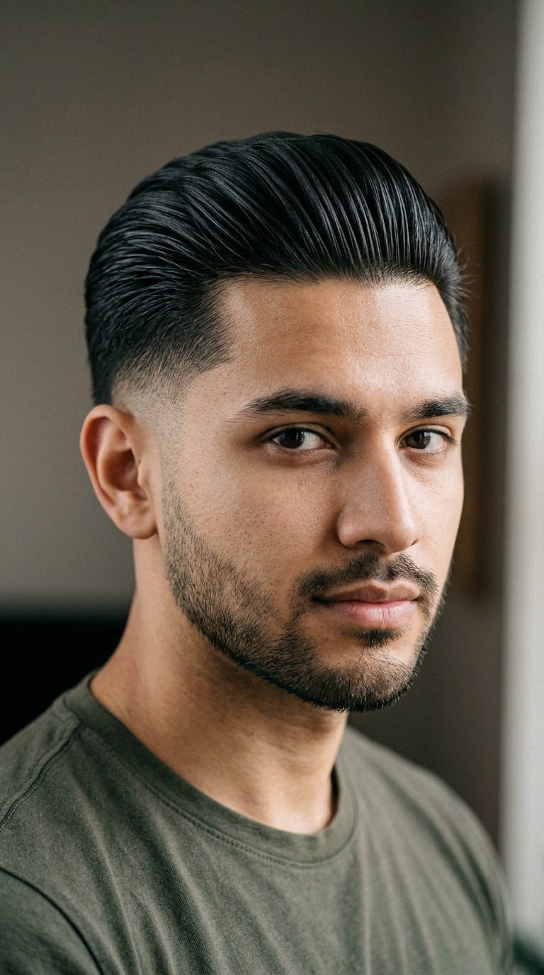 Low Fade with Straight Slick Back