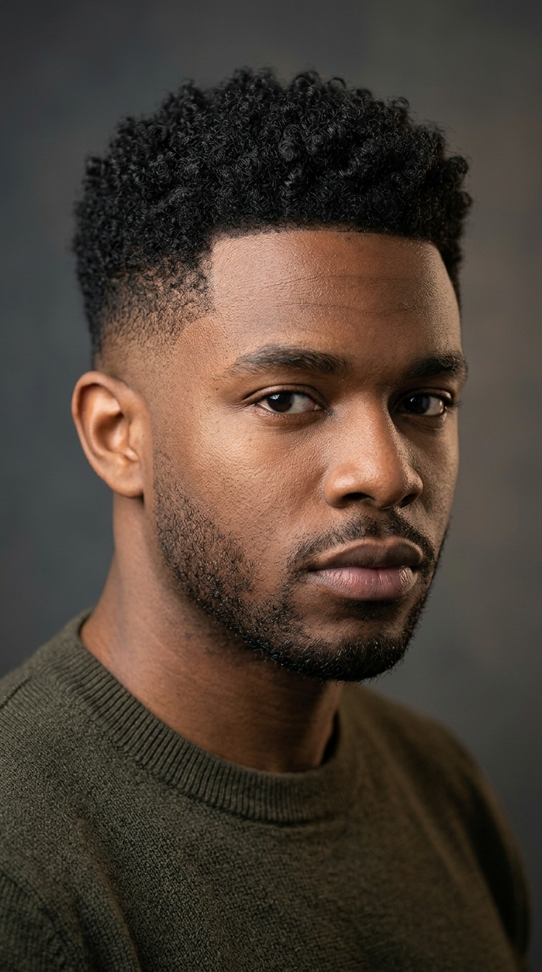 Low Fade with Textured Curly Top