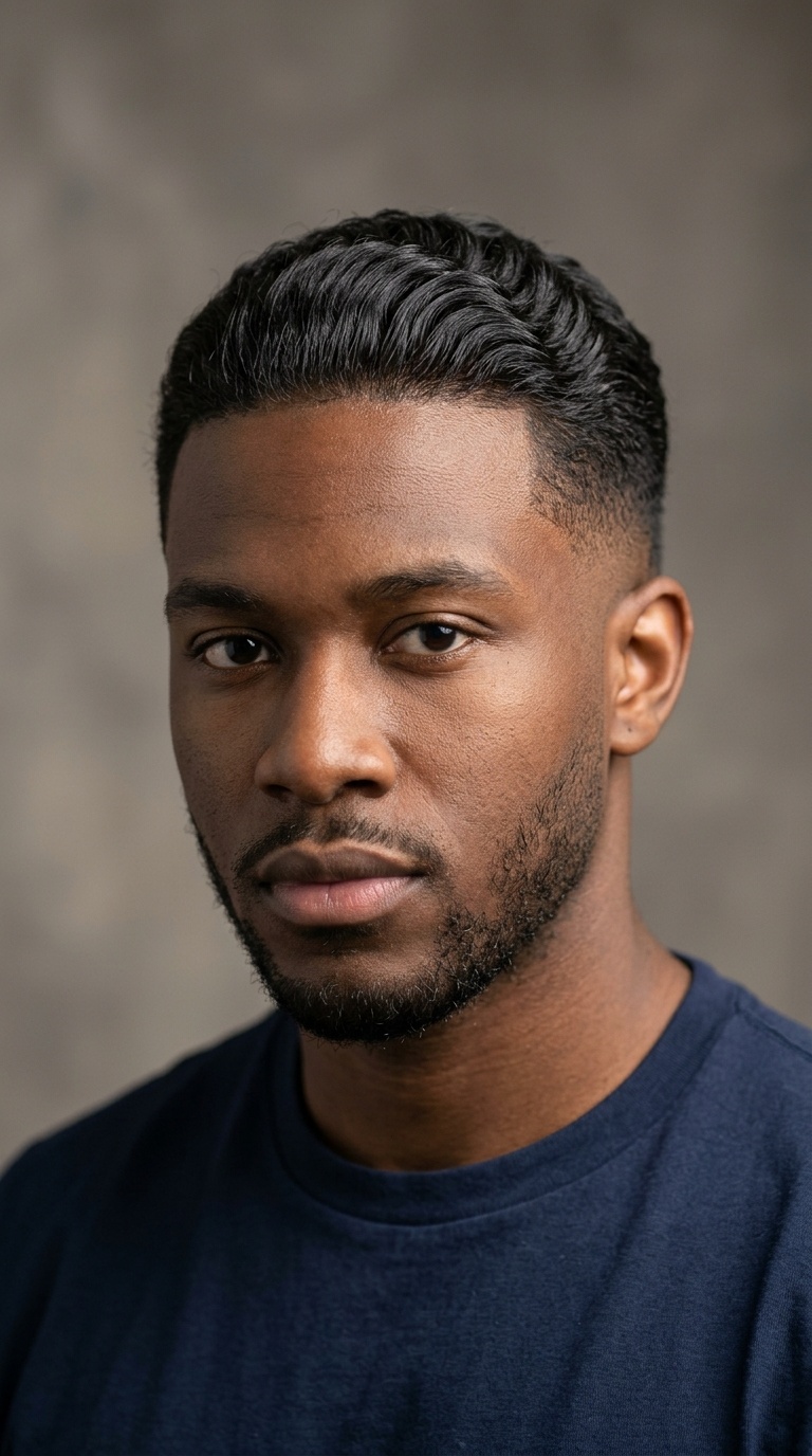 Low Fade with Wavy Brushed Back