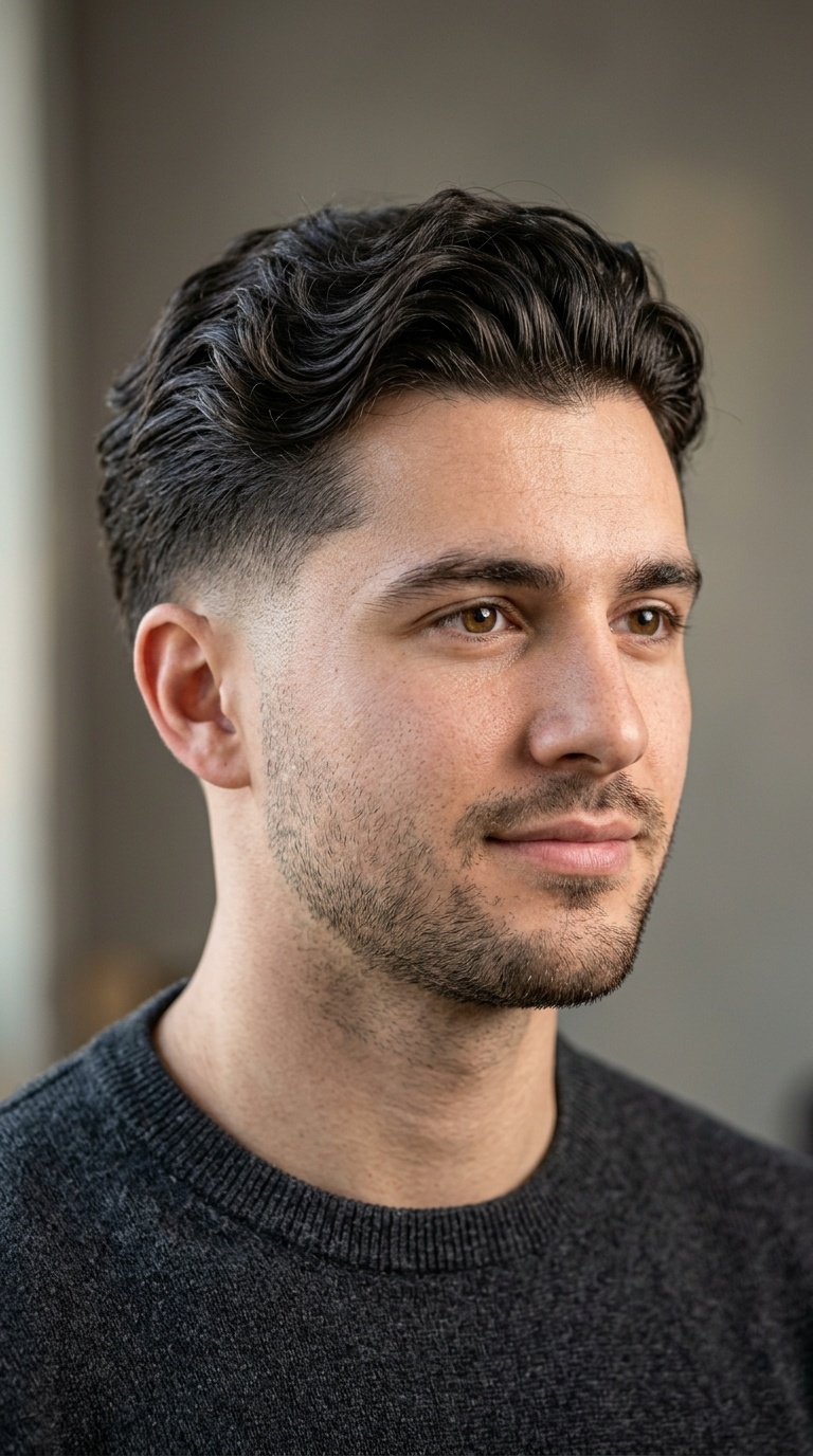 Low Fade with Wavy Mid-Length Flow