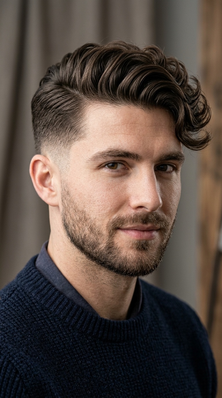 Low Fade with Wavy Side Sweep