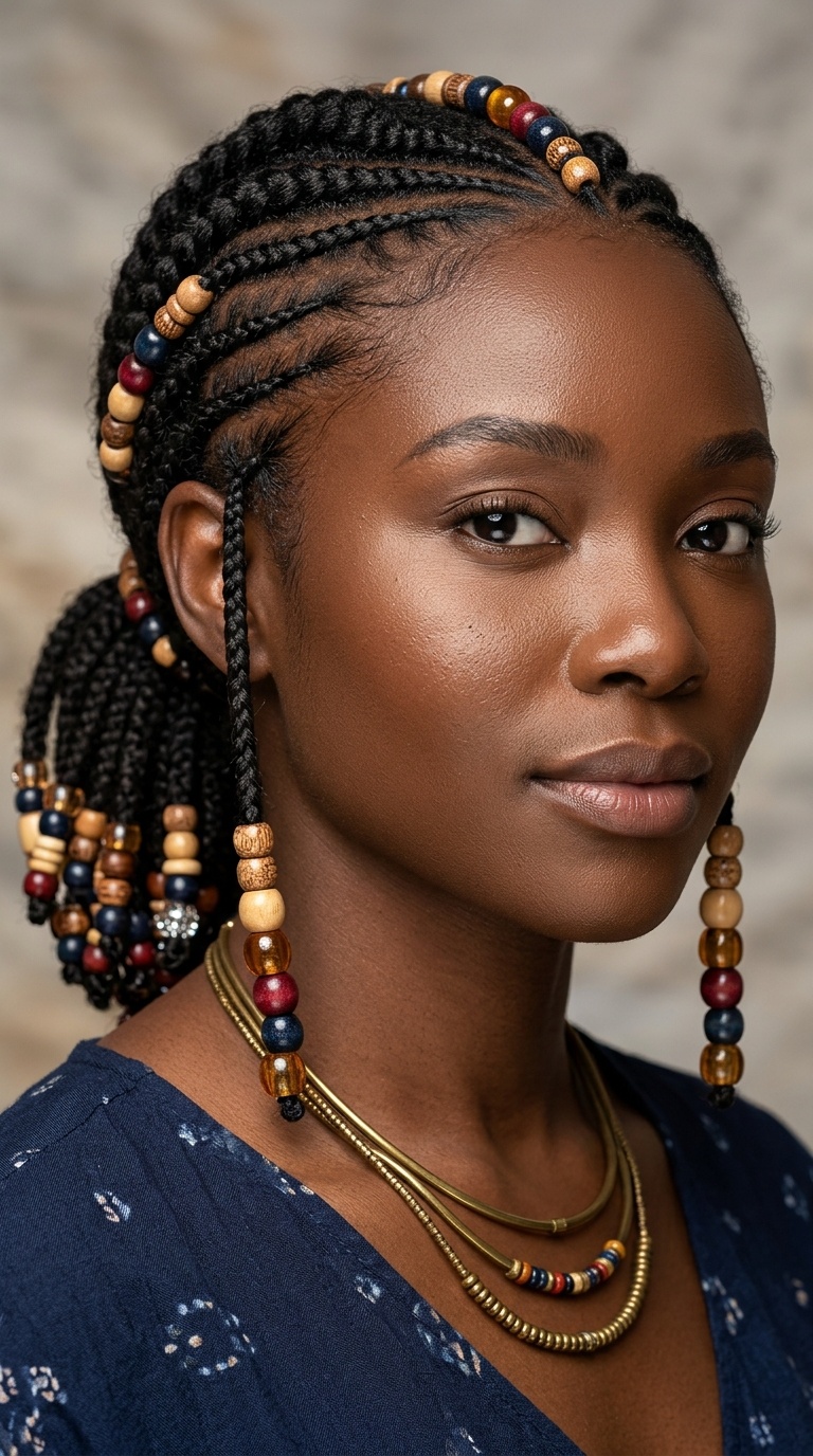 Low Fulani Ponytail with Beads