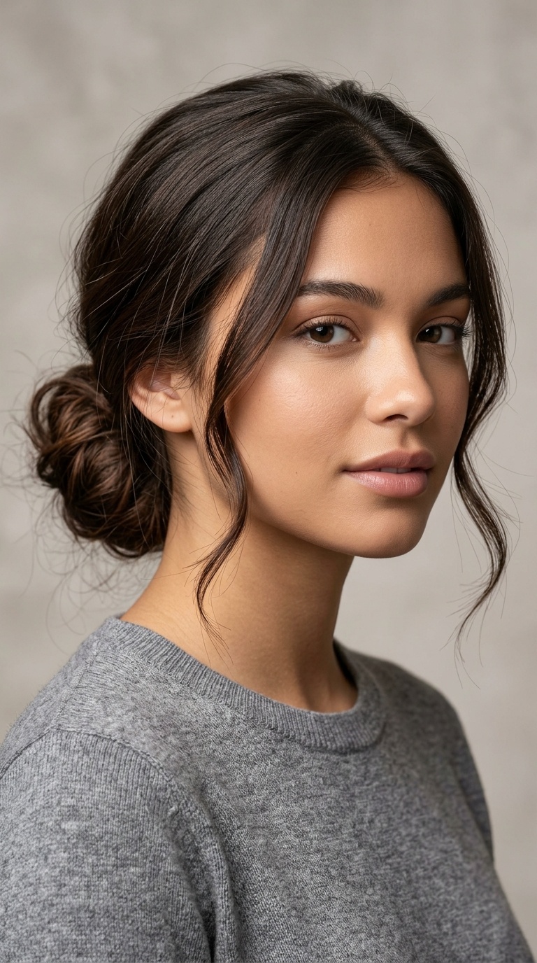 Low Loose Bun with Face-Framing Strands