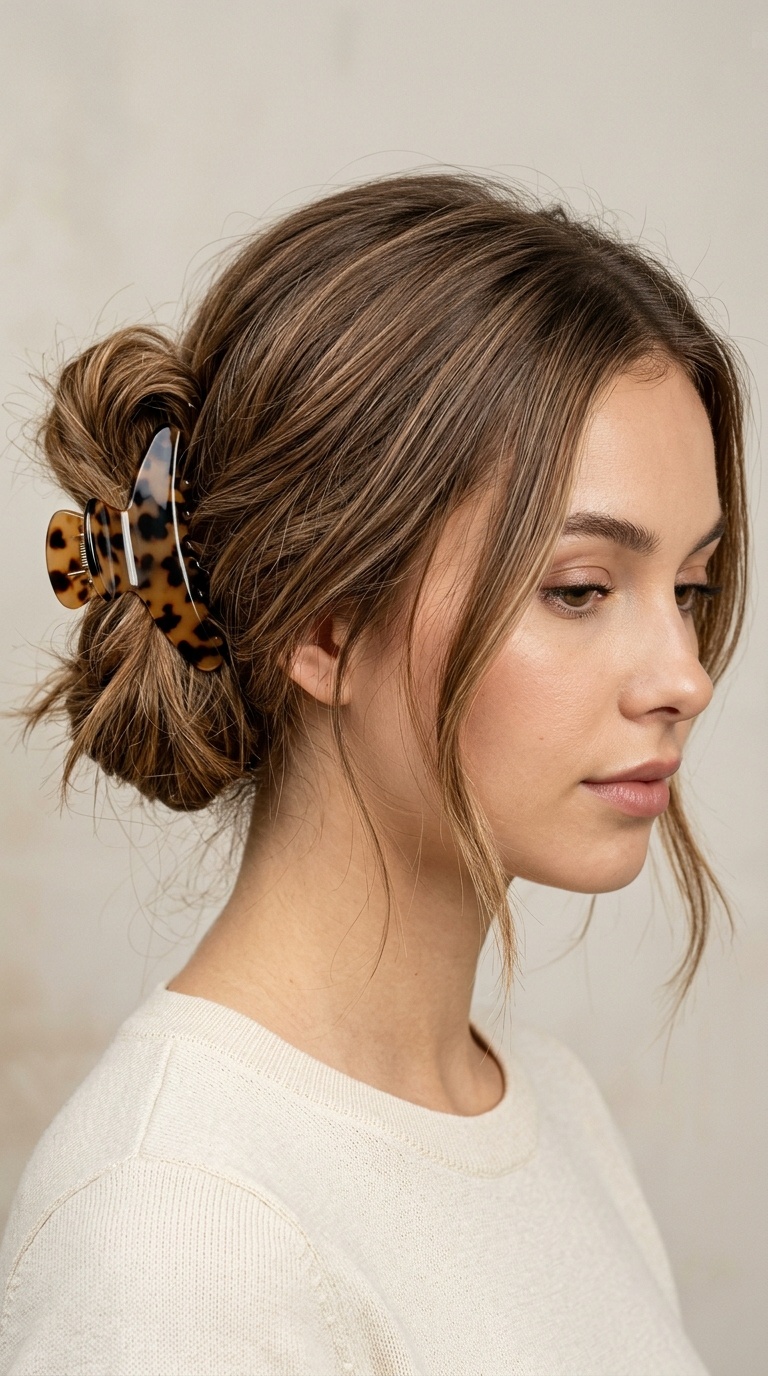 Low Messy Bun with Claw Clip