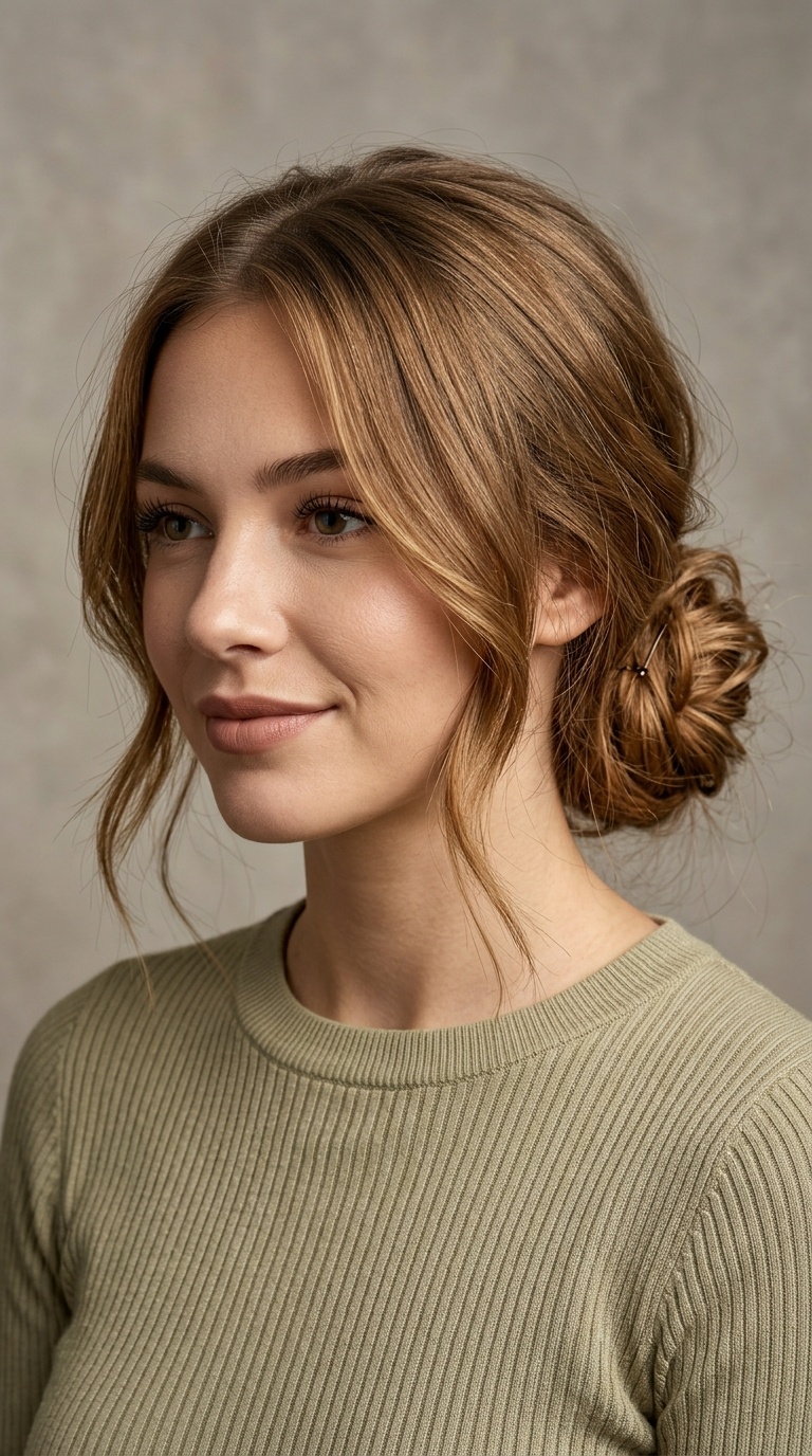 Low Messy Bun with Face-Framing Pieces