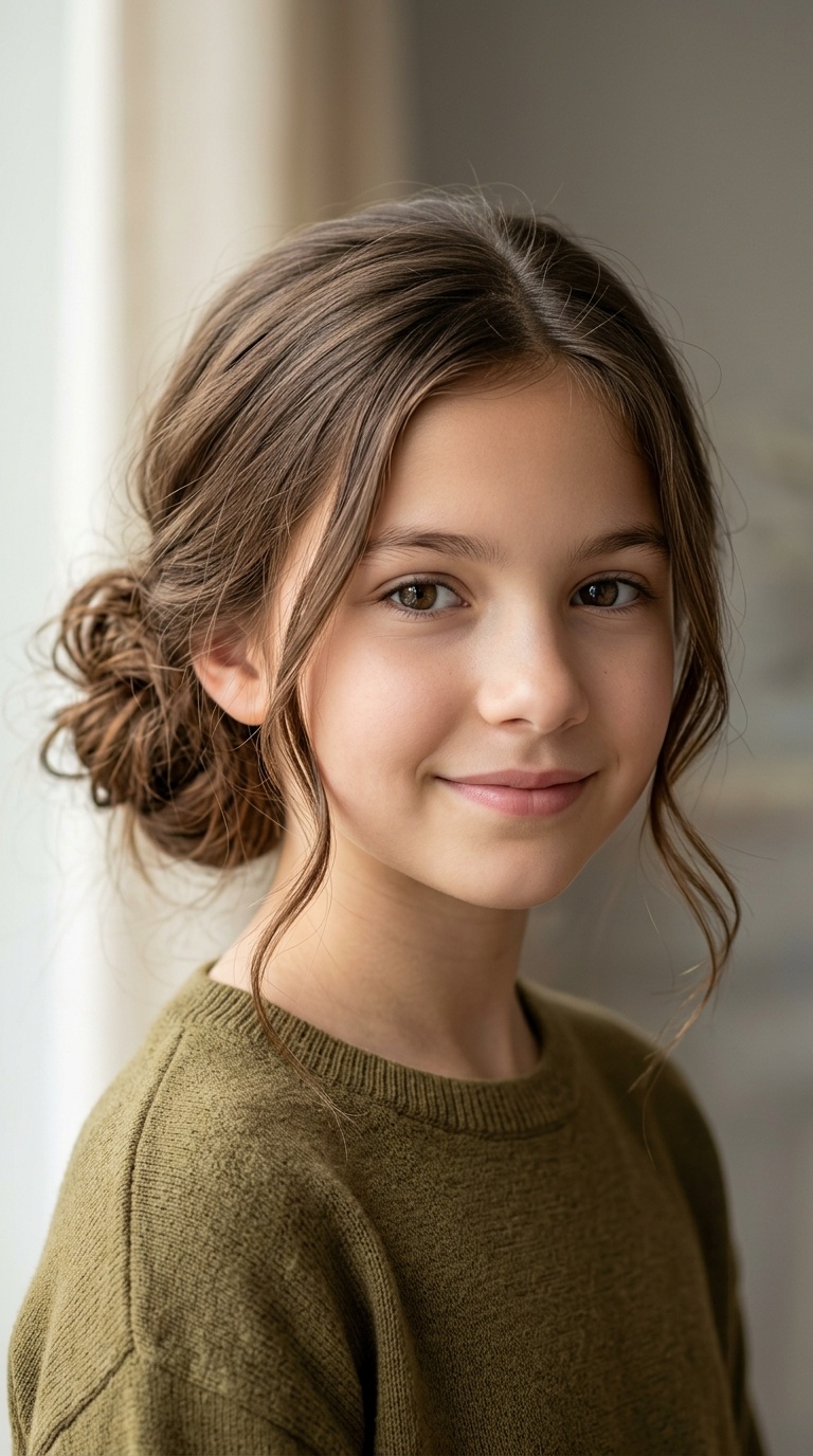 Low Messy Bun with Face-Framing Strands