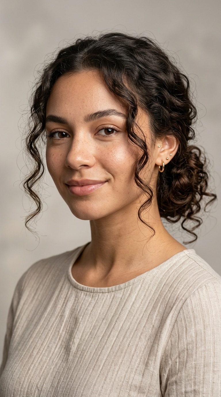 Low Messy Bun with Face-Framing Tendrils