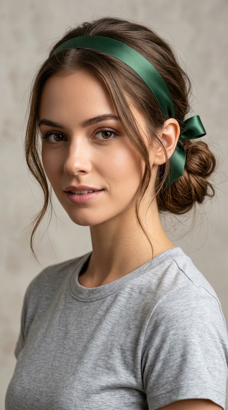Low Messy Bun with Ribbon Headband